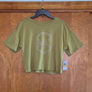 MICHAEL Michael Kors Gold/Sliver  Studded Olive Green Top, size M